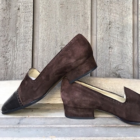 PALOMA PICASSO Shoes VINTAGE Retro Heels Brown Suede Leather Embossed Size 7.5 - Picture 6 of 15